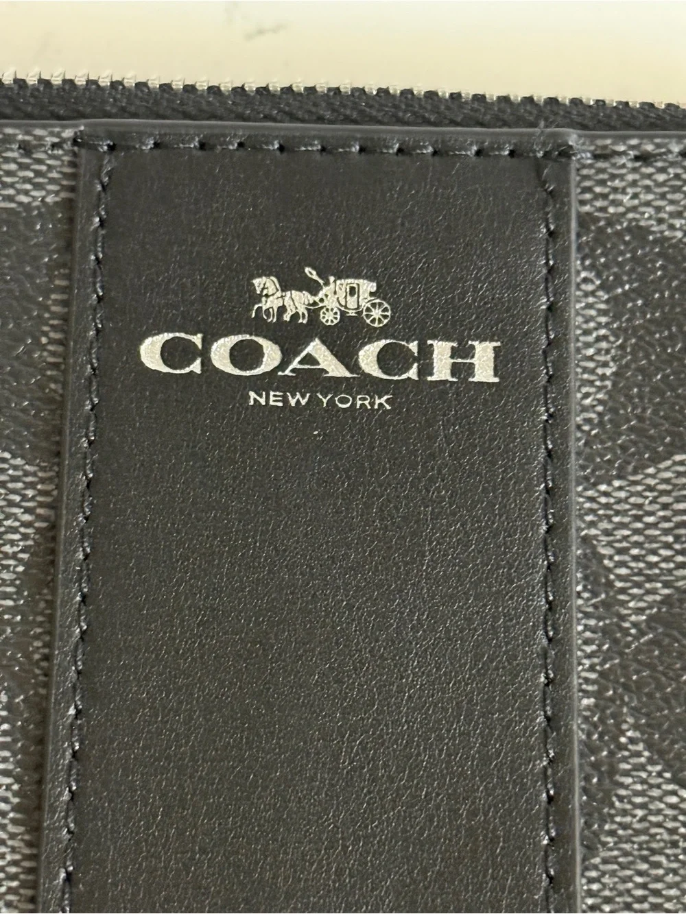 Coach Black Signature Wristlet with Leather Strap in Graphite and Black